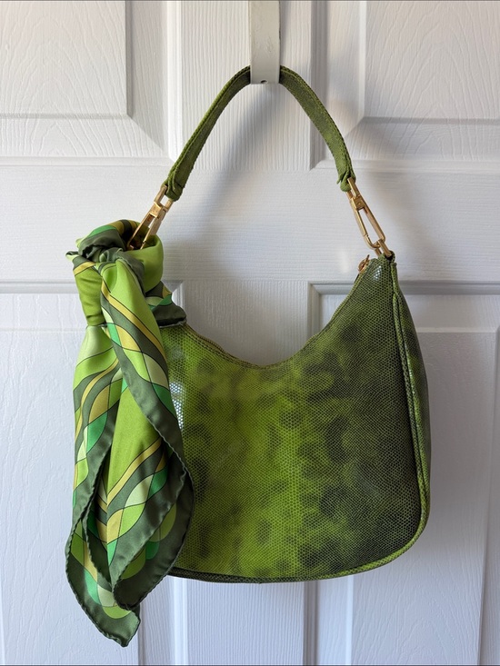 Maurizio Taiuti Handbags - Maurizio Taiuti Lime Green Textured Hobo with Scarf Accent